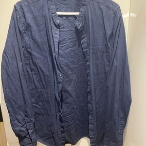 Bershka Navy Blue  Long Sleeve Shirt with Mao Collar Teen Agers and Young Men